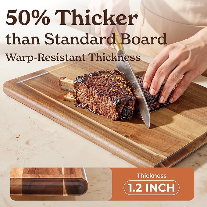 Smirly Non Toxic Cutting Boards for Kitchen [1.2" Thickness][17" Extra Large][Acacia HardWood] Cutting Chopping Board with Deep Juice Groove Heavy Duty & Easy Clean