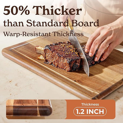 Smirly Non Toxic Cutting Boards for Kitchen [1.2" Thickness][17" Extra Large][Acacia HardWood] Cutting Chopping Board with Deep Juice Groove Heavy Duty & Easy Clean