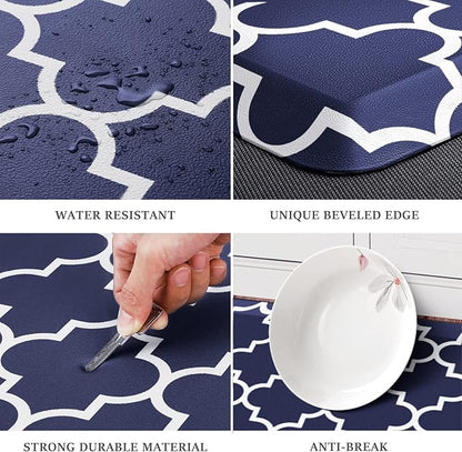 WISELIFE Kitchen Runner Rugs Anti-Fatigue mats - 4/5 Inch Non Slip Waterproof Ergonomic Comfort Mat for Kitchen, Floor Home, Office, Sink, Laundry (17.3"x 39",Blue)