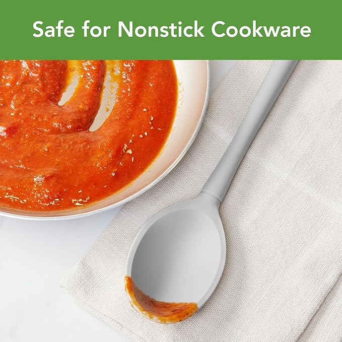 Tovolo Flex Core Silicone Deep Spoon for Cooking Mixing Baking Serving, Dishwasher Safe BPA Free All Silicone Kitchen Spoon Heat Resistant Nonstick Safe Serving Spoon, Oyster Gray