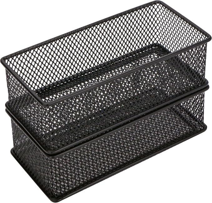 Annova Mesh Drawer Cabinet and Shelf Organizer Bins Storage Basket School Office Supply Holder Tray- Set of 2 (Black, 3x6x2 Inch)