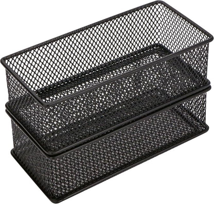 Annova Mesh Drawer Cabinet and Shelf Organizer Bins Storage Basket School Office Supply Holder Tray- Set of 2 (Black, 3x6x2 Inch)
