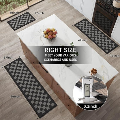 YDKGL Kitchen Mats for Floor Kitchen Rugs Non Slip Washable, Super Absorbent Linen-Look Woven Runner Rug, Kitchen Sink Mat Standing Mat, Black Gray Checkered 17"x47"