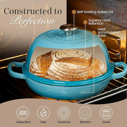 Enamelled Cast Iron Dutch Oven Pot – Dutch Oven For Sourdough Bread Baking – Cast Iron Bread Pot – Blue, 6 Quarts, 26cm – by Nuovva