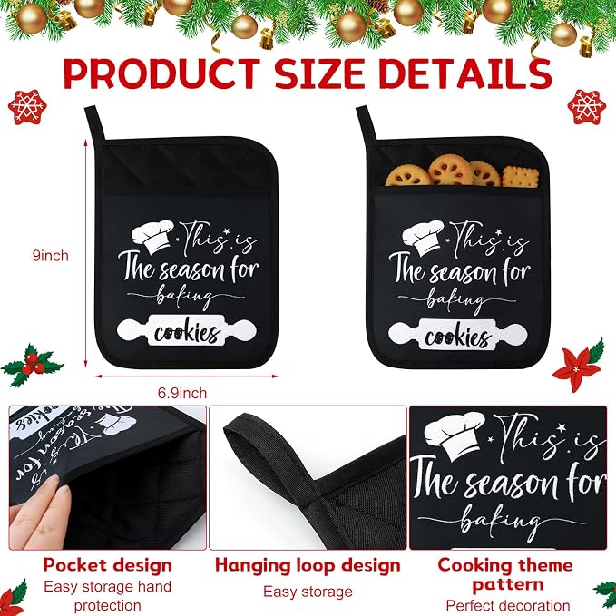 Layhit 12 Pieces Christmas Pot Holders with Pocket Heat Resistant Oven Mitts Hot Pads Farmhouse Cookie Bag for Kitchen Baking Cooking Appreciation Gift(Red and Green)