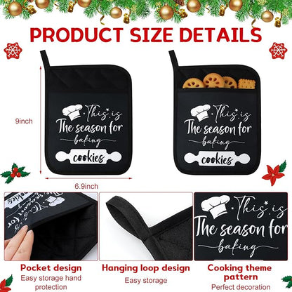 Layhit 12 Pieces Christmas Pot Holders with Pocket Heat Resistant Oven Mitts Hot Pads Farmhouse Cookie Bag for Kitchen Baking Cooking Appreciation Gift(Red and Green)