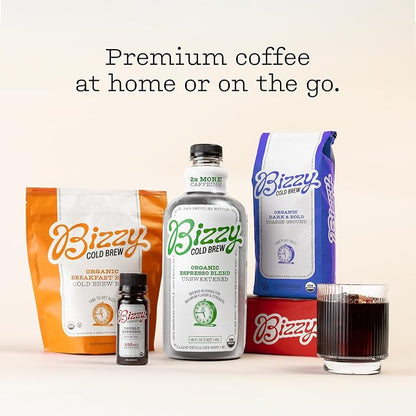 Bizzy Organic Cold Brew Coffee | Smooth & Sweet Blend | Coarse Ground Coffee | Medium Roast | Micro Sifted | Specialty Grade | 100% Arabica | 2 LB