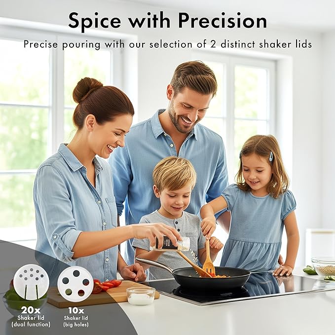 EDELHAUS Glass Spice Jars with Label and Stainless Steel Lids (24 x 4oz) Spice Containers with 240 Labels, Shaker Inserts, Steel Funnel, Empty Square Seasoning Organizer for Spice Rack Cabinet Drawer