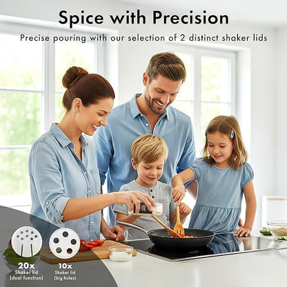 EDELHAUS Glass Spice Jars with Label and Stainless Steel Lids (24 x 4oz) Spice Containers with 240 Labels, Shaker Inserts, Steel Funnel, Empty Square Seasoning Organizer for Spice Rack Cabinet Drawer