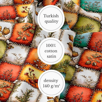 Autumn Forest Patchwork Cotton Fabric Panel – 61 × 36.6 Inches, 100% Cotton 140 GSM, Premium Turkish Printed Fabric for Quilting, Crafts & Home Decor