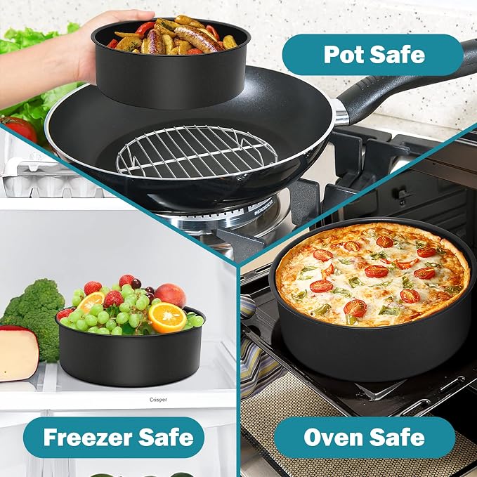 P&P CHEF 6 Inch Cake Pan, Nonstick Round Baking Layer Cake Pans Tins Set for Birthday Wedding, 2.94-Inch Deep Side & One-piece Design, Stainless Steel Core & Easy Clean, Black 4Pcs