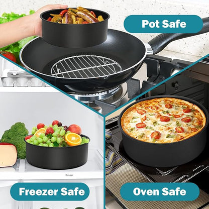 P&P CHEF 6 Inch Cake Pan, Nonstick Round Baking Layer Cake Pans Tins Set for Birthday Wedding, 2.94-Inch Deep Side & One-piece Design, Stainless Steel Core & Easy Clean, Black 4Pcs
