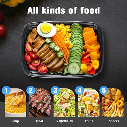50 Pack (100 Pieces) 32oz Meal Prep Containers with Lids, Reusable Plastic Food Storage & Take Out Boxes - BPA-Free, Leakproof, Microwave, Dishwasher, Freezer Safe for Lunch, To Go