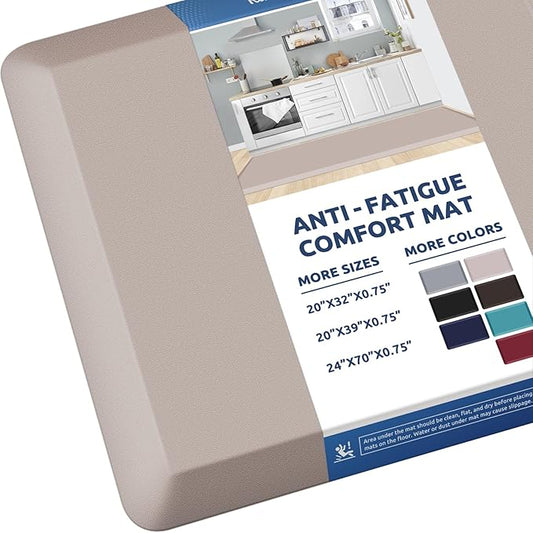 KitchenClouds Kitchen Mat Cushioned Anti Fatigue Rug 24"x70" Water Resistant, Non Slip, Standing and Comfort Desk/Floor Mats for House Sink Office (Khaki)