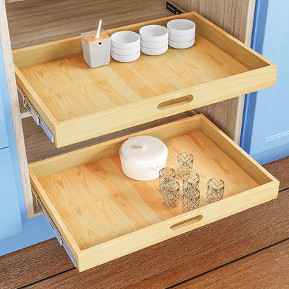 Pull Out Cabinet Organizer, 1PC 33''W x 21''D x 3''H Soft Close Slide Out Wood Drawer Storage Shelves for Kitchen, Finished, Heavy-Duty, Bottom Assembly (Wood Drawer Part Width is 32inch)