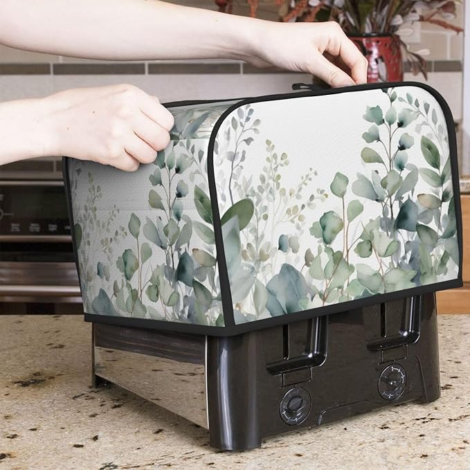 Botanical Leaves 4 Slice Toaster Cover Wide Slot Dustproof Bread Maker Cover Fingerprint Bakeware Protection Kitchen Appliance Toaster Bag