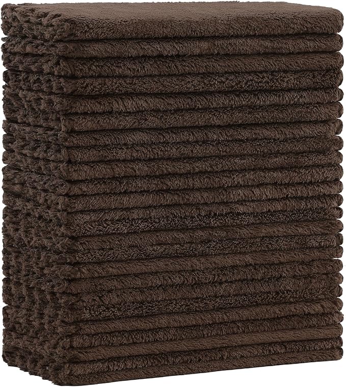 Kitinjoy 24 Pack Kitchen Cloths Dish Towels (7" x 9", Brown), Super Soft and Absorbent Dish Cloths, Nonstick Oil Fast Drying Coral Velvet Microfiber Cleaning