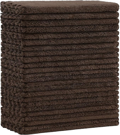 Kitinjoy 24 Pack Kitchen Cloths Dish Towels (7" x 9", Brown), Super Soft and Absorbent Dish Cloths, Nonstick Oil Fast Drying Coral Velvet Microfiber Cleaning