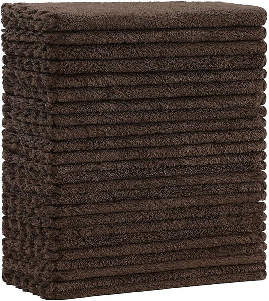 Kitinjoy 24 Pack Kitchen Cloths Dish Towels (7" x 9", Brown), Super Soft and Absorbent Dish Cloths, Nonstick Oil Fast Drying Coral Velvet Microfiber Cleaning