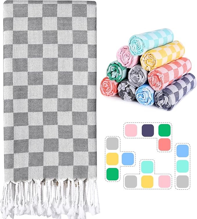 Checkered Plaid Turkish Bath Towel Beach Blanket Bathroom Essentials Swim Poolside Pool Accessories Swim Must Haves Hot Tub Spa Gadgets Adult Women Large Towel College Dorm Girl Student Things Stuff