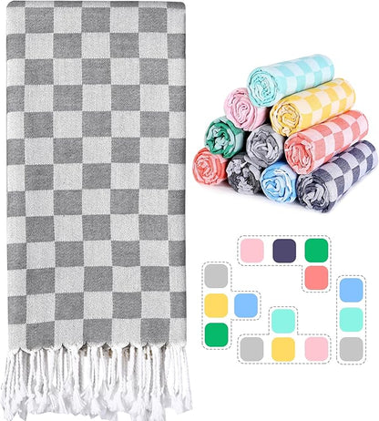 Checkered Plaid Turkish Bath Towel Beach Blanket Bathroom Essentials Swim Poolside Pool Accessories Swim Must Haves Hot Tub Spa Gadgets Adult Women Large Towel College Dorm Girl Student Things Stuff