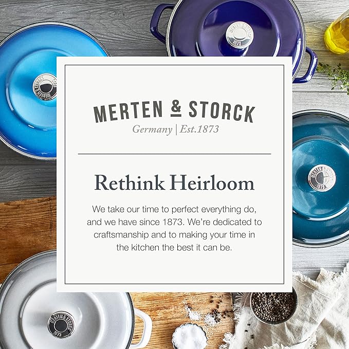 Merten & Storck 5.3QT Round Dutch Oven Casserole Pot with Lid, European Crafted Enameled Iron Stockpot, Induction & All Cooktops, Braising, Stews, Roasting, Slow Cooking, Sourdough, Foundry Red