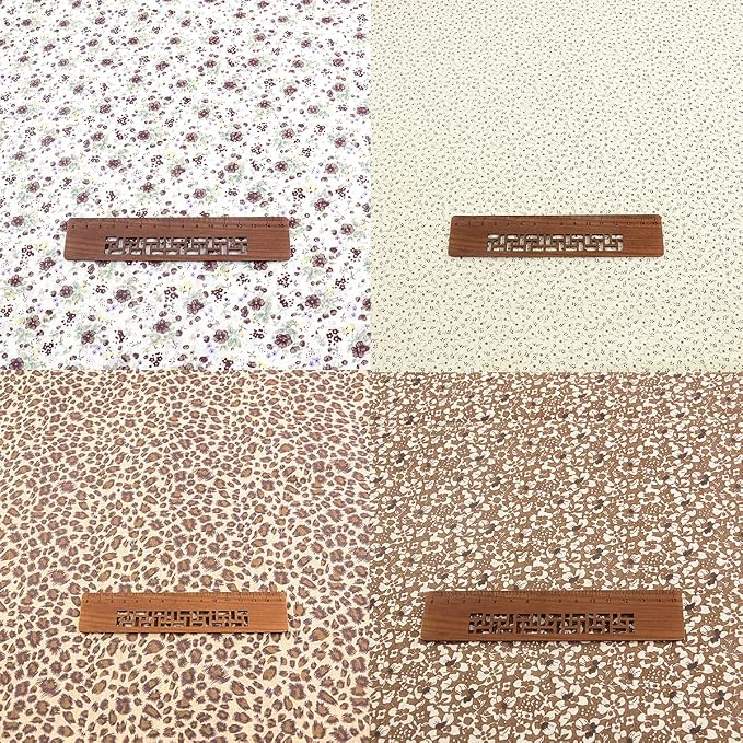 100% Cotton Fabric for Sewing - 8 Pre-Cut Squares (20"x20"), Floral DIY Patchwork Quilting Fabric (Brown White)