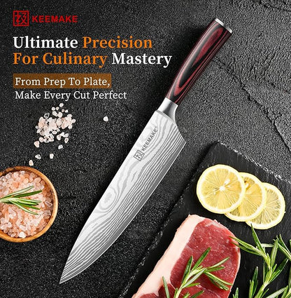 KEEMAKE Chef Knife - 8 Inch High Carbon Stainless Steel Kitchen Knife with Ergonomic Handle, Professional Kitchen Gadgets with Gift Box for Men and Women, Father Day Gifts