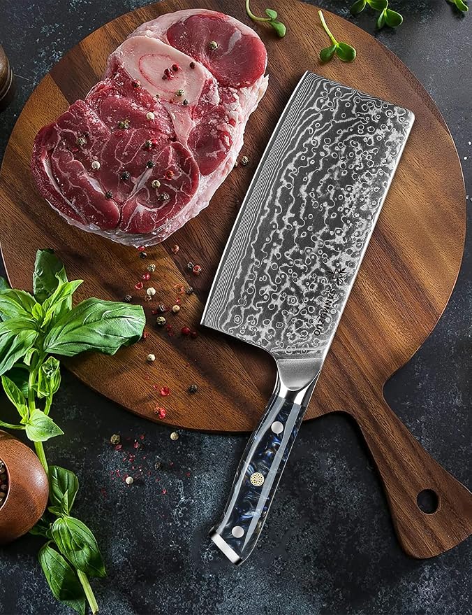 Chinese Chef Knife - 7" Cleaver Knife- Xuan Series - VG10 Damascus Steel Kitchen Knife - Resin Handle (Starry Black)