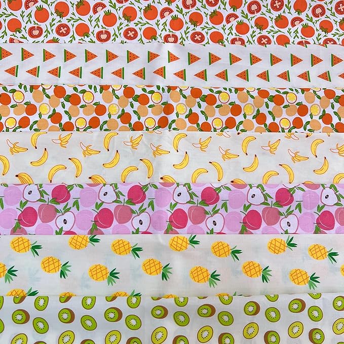7 pcs 20" x 20" Cotton Fabric DIY Making Supplies Quilting Patchwork Fabric Fat Quarter Bundles DIY for Quilting Cotton Patchwork Cushions (new Fruit, 20" x 20")