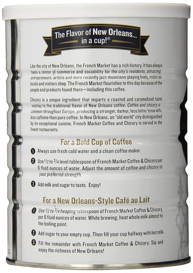 French Market Coffee & Chicory Restaurant Blend, Medium-Dark Roast Ground Coffee Metal Can, 12-Ounce (Pack of 4)