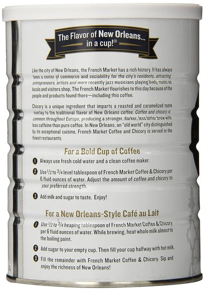 French Market Coffee & Chicory Restaurant Blend, Medium-Dark Roast Ground Coffee Metal Can, 12-Ounce (Pack of 4)