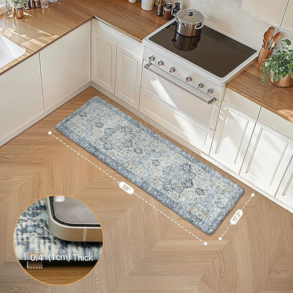 GENIMO Kitchen Mats for Floor, Washable Anti Fatigue Mat for Cushioned,17.3"x59", Waterproof Kitchen Rugs, Non Slip Foam Comfort Standing Mat Rug for Home, Runner, Sink, Office, Laundry, Light Blue