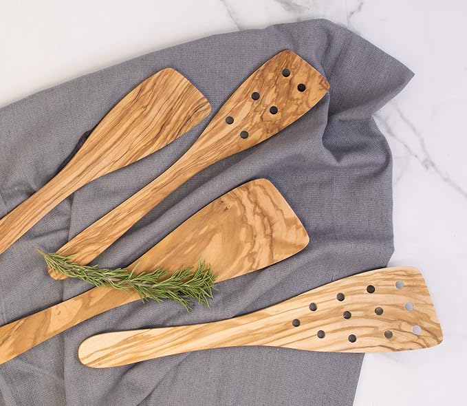 Eddington 50006 Italian Olive Wood Pierced Spatula, Handcrafted in Europe, 12-Inches,Brown