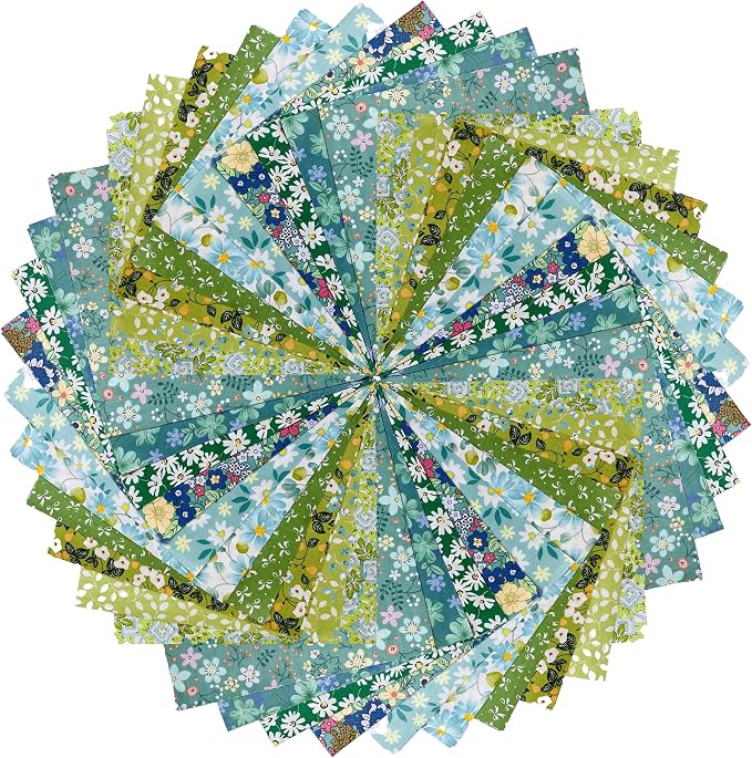 HANPATQUI 50PCS 8 x 8 inch Green Printed 100% Cotton Fat Quarters Fabric for Sewing and Quilting Bundles Precut Fabric Square for DIY Craft Patchwork