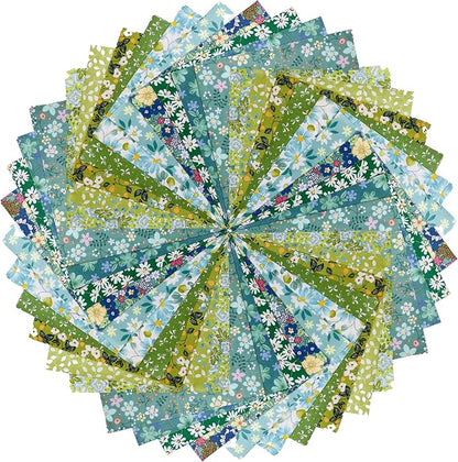 HANPATQUI 50PCS 8 x 8 inch Green Printed 100% Cotton Fat Quarters Fabric for Sewing and Quilting Bundles Precut Fabric Square for DIY Craft Patchwork