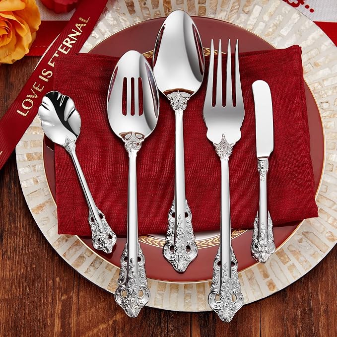 KEAWELL Gorgeous 5-Piece 18/10 Stainless Steel Hostess Serving Utensil Set, Dishwasher Safe (Silver)
