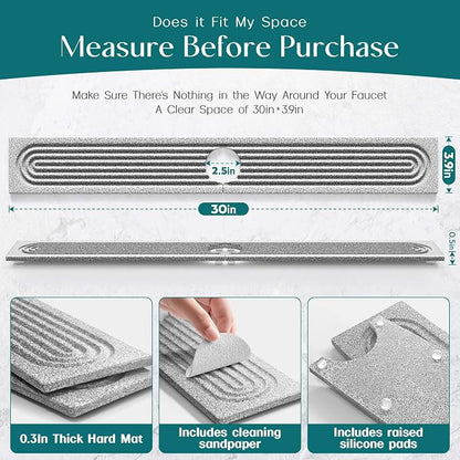 Stone Faucet Mat for Kitchen Sink, Food-Grade Diatomite Stone Drying Mat for Kitchen Counter, 2026 Upgraded Dishwasher-Safe & Ultra Absorbent, Stone Dish Matt for Bottles Utensils (30" x 3.9")