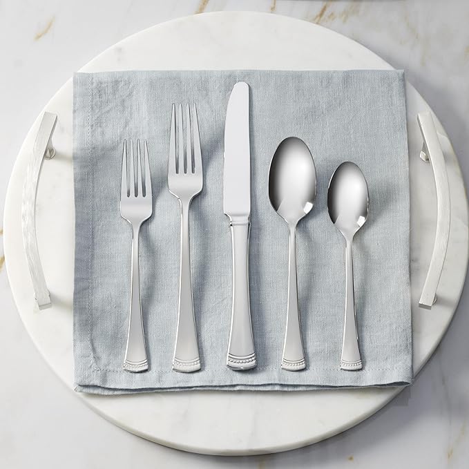 Lenox Silverware Set, Portola Mirror 20 Piece Flatware Set, Service For 4, 18/10 Stainless Steel, Dishwasher Safe, Flatware Cutlery Sets, Utensils, Knives Spoons and Forks, Home (Silver, 20 Pieces)