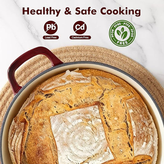 SENSARTE Enameled Cast Iron Dutch Oven Pot with Lid 3.5/5.5/6.5 Quart Heavy-Duty Round Dual Handles Kitchen Pot with Cotton Potholders & Silicone Trivet, Pot for Bread Baking, Stews, Braising, Roasting, Oven Safe, 5.5 Quart, Red