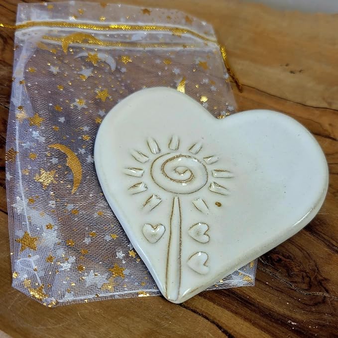 Heart Mini Spoon Rest for Coffee Teaspoon or Tea Ball - Small Size Countertop Miniature Ceramic Spoon Holder in Butter Cream