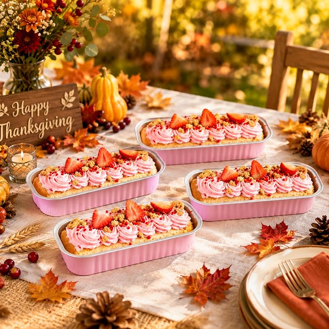50 Pack Mini Loaf Pans with Lids Rectangle Individual Cake Pans Aluminum Foil Pans for Large Gatherings Picnics Vacations Parties, Graduation Gifts Party Favors(Pink, 6.8 OZ)
