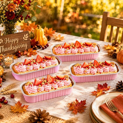 50 Pack Mini Loaf Pans with Lids Rectangle Individual Cake Pans Aluminum Foil Pans for Large Gatherings Picnics Vacations Parties, Graduation Gifts Party Favors(Pink, 6.8 OZ)