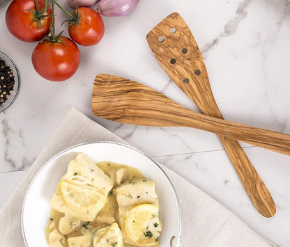 Eddington 50006 Italian Olive Wood Pierced Spatula, Handcrafted in Europe, 12-Inches,Brown