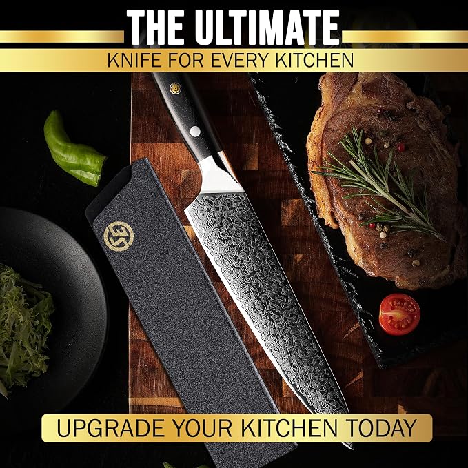 SliceElite Elite Series 8 Inch Chef Knife VG10 Damascus Steel Forged G10 Handle Sharp Kitchen Vegetable Meat Chopper Cutting Cooking Carving Precision Cleaver BBQ Fruit Professional Gift Blade Tool