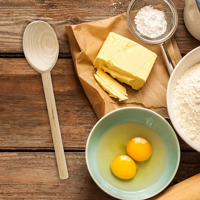 HIC Kitchen Classic Made in France Solid Beechwood Spoon, 12-Inches, Strong Long Handled Spoon for Cooking, Baking, Mixing, and Stirring