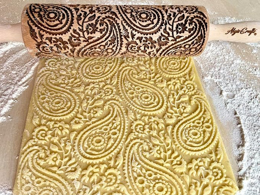 PAISLEY Embossing Rolling Pin with Oriental Pattern. Dough Roller for Embossed Cookies and Pottery by Algis Crafts