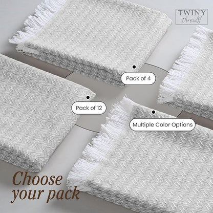 TWINY threads Kitchen Towel Chevron Design, Premium 100% Cotton Kitchen Linen Set, Large Dish Rags and Wash Rags, Absorbent Quick Drying, Washable Reusable, Pack of 12, 16"x26", Light Grey