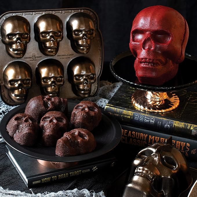 Nordic Ware Halloween Bakeware, Haunted Skull Cakelet Pan, Bronze (Pack of 3)