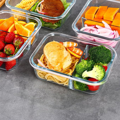 5 Pack 30oz Glass Meal Prep Containers - 2 Compartment Glass Food Storage Containers with Lids, Airtight Bento Boxes, Oven, Freezer & Dishwasher Safe